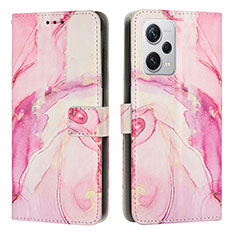 Leather Case Stands Fashionable Pattern Flip Cover Holder Y01X for Xiaomi Redmi Note 12 Pro 5G Pink