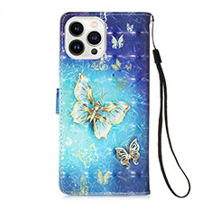 Leather Case Stands Fashionable Pattern Flip Cover Holder Y02B for Apple iPhone 13 Pro Blue