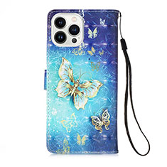 Leather Case Stands Fashionable Pattern Flip Cover Holder Y02B for Apple iPhone 14 Pro Blue