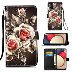 Leather Case Stands Fashionable Pattern Flip Cover Holder Y02B for Samsung Galaxy A02s Black