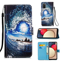 Leather Case Stands Fashionable Pattern Flip Cover Holder Y02B for Samsung Galaxy A02s Navy Blue
