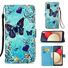 Leather Case Stands Fashionable Pattern Flip Cover Holder Y02B for Samsung Galaxy A02s Sky Blue