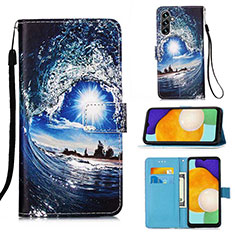 Leather Case Stands Fashionable Pattern Flip Cover Holder Y02B for Samsung Galaxy A04s Navy Blue