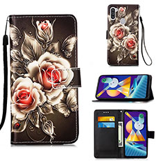 Leather Case Stands Fashionable Pattern Flip Cover Holder Y02B for Samsung Galaxy A11 Black