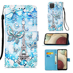 Leather Case Stands Fashionable Pattern Flip Cover Holder Y02B for Samsung Galaxy A12 Nacho Mint Blue