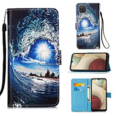 Leather Case Stands Fashionable Pattern Flip Cover Holder Y02B for Samsung Galaxy A12 Nacho Navy Blue