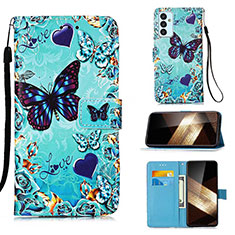 Leather Case Stands Fashionable Pattern Flip Cover Holder Y02B for Samsung Galaxy A15 5G Sky Blue