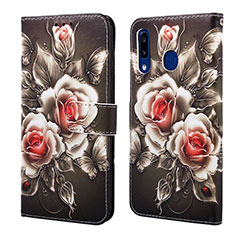 Leather Case Stands Fashionable Pattern Flip Cover Holder Y02B for Samsung Galaxy A20 Black