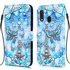 Leather Case Stands Fashionable Pattern Flip Cover Holder Y02B for Samsung Galaxy A20e Mint Blue