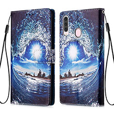 Leather Case Stands Fashionable Pattern Flip Cover Holder Y02B for Samsung Galaxy A20s Navy Blue