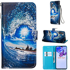 Leather Case Stands Fashionable Pattern Flip Cover Holder Y02B for Samsung Galaxy A21 European Navy Blue