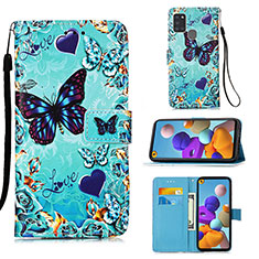 Leather Case Stands Fashionable Pattern Flip Cover Holder Y02B for Samsung Galaxy A21s Sky Blue