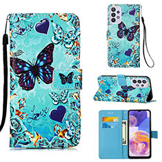 Leather Case Stands Fashionable Pattern Flip Cover Holder Y02B for Samsung Galaxy A23 5G Sky Blue