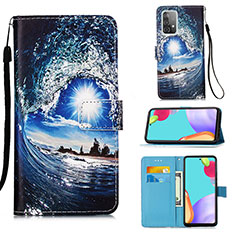 Leather Case Stands Fashionable Pattern Flip Cover Holder Y02B for Samsung Galaxy A52 4G Navy Blue