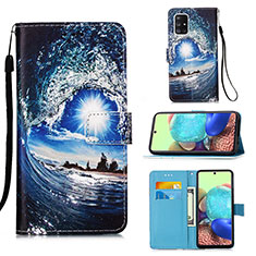 Leather Case Stands Fashionable Pattern Flip Cover Holder Y02B for Samsung Galaxy A71 4G A715 Navy Blue
