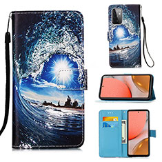 Leather Case Stands Fashionable Pattern Flip Cover Holder Y02B for Samsung Galaxy A72 5G Navy Blue