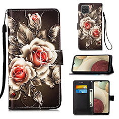 Leather Case Stands Fashionable Pattern Flip Cover Holder Y02B for Samsung Galaxy F12 Black