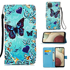 Leather Case Stands Fashionable Pattern Flip Cover Holder Y02B for Samsung Galaxy F12 Sky Blue