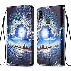 Leather Case Stands Fashionable Pattern Flip Cover Holder Y02B for Samsung Galaxy M01s Navy Blue