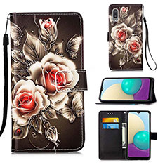 Leather Case Stands Fashionable Pattern Flip Cover Holder Y02B for Samsung Galaxy M02 Black