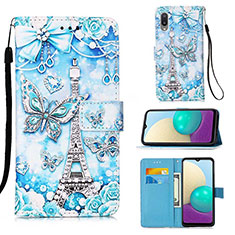 Leather Case Stands Fashionable Pattern Flip Cover Holder Y02B for Samsung Galaxy M02 Mint Blue