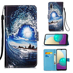 Leather Case Stands Fashionable Pattern Flip Cover Holder Y02B for Samsung Galaxy M02 Navy Blue