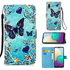 Leather Case Stands Fashionable Pattern Flip Cover Holder Y02B for Samsung Galaxy M02 Sky Blue
