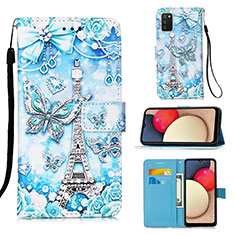 Leather Case Stands Fashionable Pattern Flip Cover Holder Y02B for Samsung Galaxy M02s Mint Blue