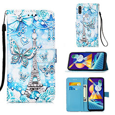 Leather Case Stands Fashionable Pattern Flip Cover Holder Y02B for Samsung Galaxy M11 Mint Blue