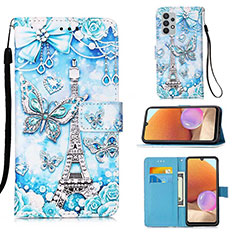 Leather Case Stands Fashionable Pattern Flip Cover Holder Y02B for Samsung Galaxy M32 5G Mint Blue