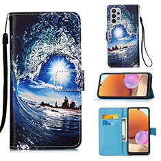 Leather Case Stands Fashionable Pattern Flip Cover Holder Y02B for Samsung Galaxy M32 5G Navy Blue
