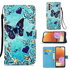 Leather Case Stands Fashionable Pattern Flip Cover Holder Y02B for Samsung Galaxy M32 5G Sky Blue