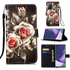 Leather Case Stands Fashionable Pattern Flip Cover Holder Y02B for Samsung Galaxy Note 20 Ultra 5G Black