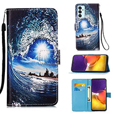 Leather Case Stands Fashionable Pattern Flip Cover Holder Y02B for Samsung Galaxy Quantum2 5G Navy Blue