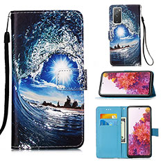 Leather Case Stands Fashionable Pattern Flip Cover Holder Y02B for Samsung Galaxy S20 FE (2022) 5G Navy Blue