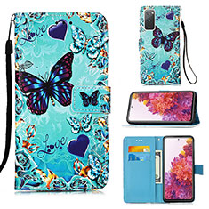 Leather Case Stands Fashionable Pattern Flip Cover Holder Y02B for Samsung Galaxy S20 FE (2022) 5G Sky Blue