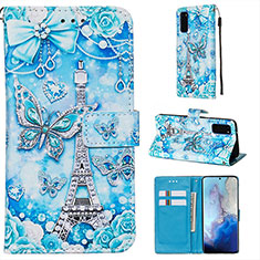 Leather Case Stands Fashionable Pattern Flip Cover Holder Y02B for Samsung Galaxy S20 Mint Blue