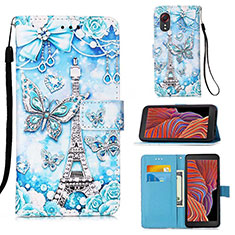 Leather Case Stands Fashionable Pattern Flip Cover Holder Y02B for Samsung Galaxy XCover 5 SM-G525F Mint Blue