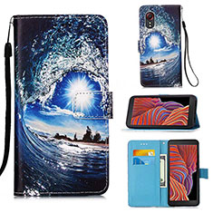 Leather Case Stands Fashionable Pattern Flip Cover Holder Y02B for Samsung Galaxy XCover 5 SM-G525F Navy Blue