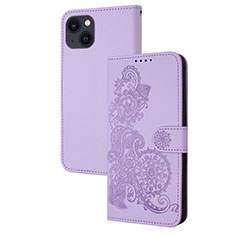 Leather Case Stands Fashionable Pattern Flip Cover Holder Y02X for Apple iPhone 13 Clove Purple