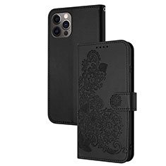 Leather Case Stands Fashionable Pattern Flip Cover Holder Y02X for Apple iPhone 13 Pro Black