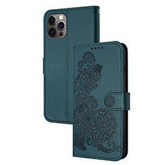 Leather Case Stands Fashionable Pattern Flip Cover Holder Y02X for Apple iPhone 13 Pro Green