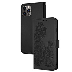 Leather Case Stands Fashionable Pattern Flip Cover Holder Y02X for Apple iPhone 13 Pro Max Black