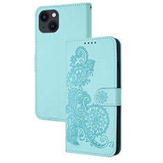 Leather Case Stands Fashionable Pattern Flip Cover Holder Y02X for Apple iPhone 13 Sky Blue