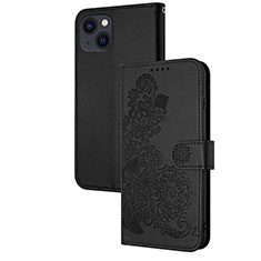 Leather Case Stands Fashionable Pattern Flip Cover Holder Y02X for Apple iPhone 14 Black