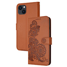 Leather Case Stands Fashionable Pattern Flip Cover Holder Y02X for Apple iPhone 14 Brown
