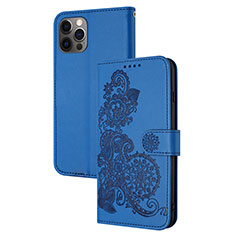 Leather Case Stands Fashionable Pattern Flip Cover Holder Y02X for Apple iPhone 14 Pro Blue