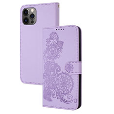 Leather Case Stands Fashionable Pattern Flip Cover Holder Y02X for Apple iPhone 14 Pro Clove Purple