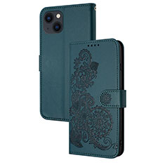 Leather Case Stands Fashionable Pattern Flip Cover Holder Y02X for Apple iPhone 15 Green