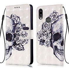 Leather Case Stands Fashionable Pattern Flip Cover Holder Y03B for Samsung Galaxy A10s Black